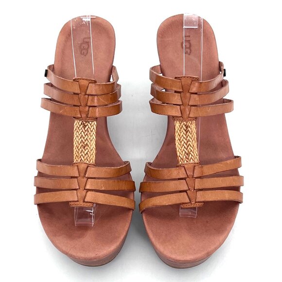 UGG Mattie Wedge Heeled Platform Sandals Womens Size 10 Slip On Leather & Braid - Picture 2 of 15